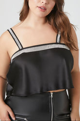 Plus Size Satin Rhinestone-Trim Crop Top