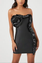 Faux Leather Rosette Tube Dress