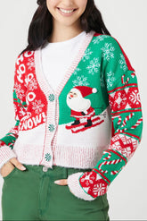Skiing Santa Cardigan Sweater