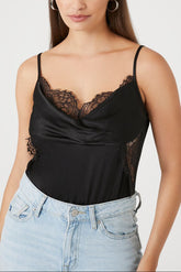 Satin Lace-Trim Bodysuit