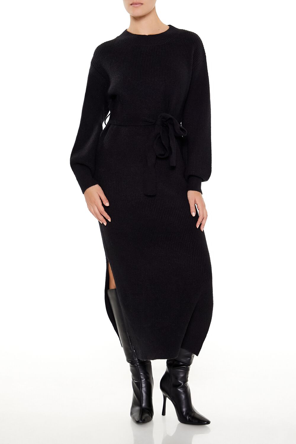 Forever 21 Tie-Front Midi Sweater Dress - black Bonton Forever 21 Tie-Front Midi Sweater Dress - black Bonton