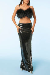Sequin Leg-Slit Maxi Skirt