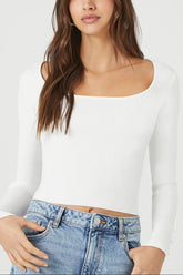 Sweater-Knit Scoop-Neck Crop Top
