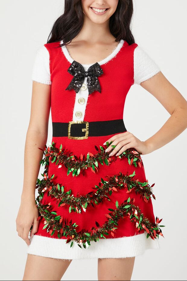 forever 21 red dress Tinsel Garland Santa Mini Dress