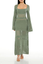 Open-Knit Bell-Sleeve Sweater Dress