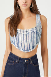 Denim Curved-Hem Crop Top