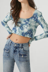 Tie-Dye Floral Print Crop Top