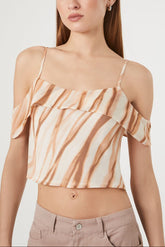 Marble Print Open-Shoulder Top