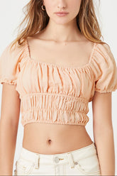 Shirred Puff-Sleeve Crop Top