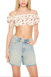 Floral Print Open-Shoulder Crop Top