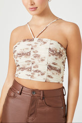Mesh Floral Print Cropped Cami