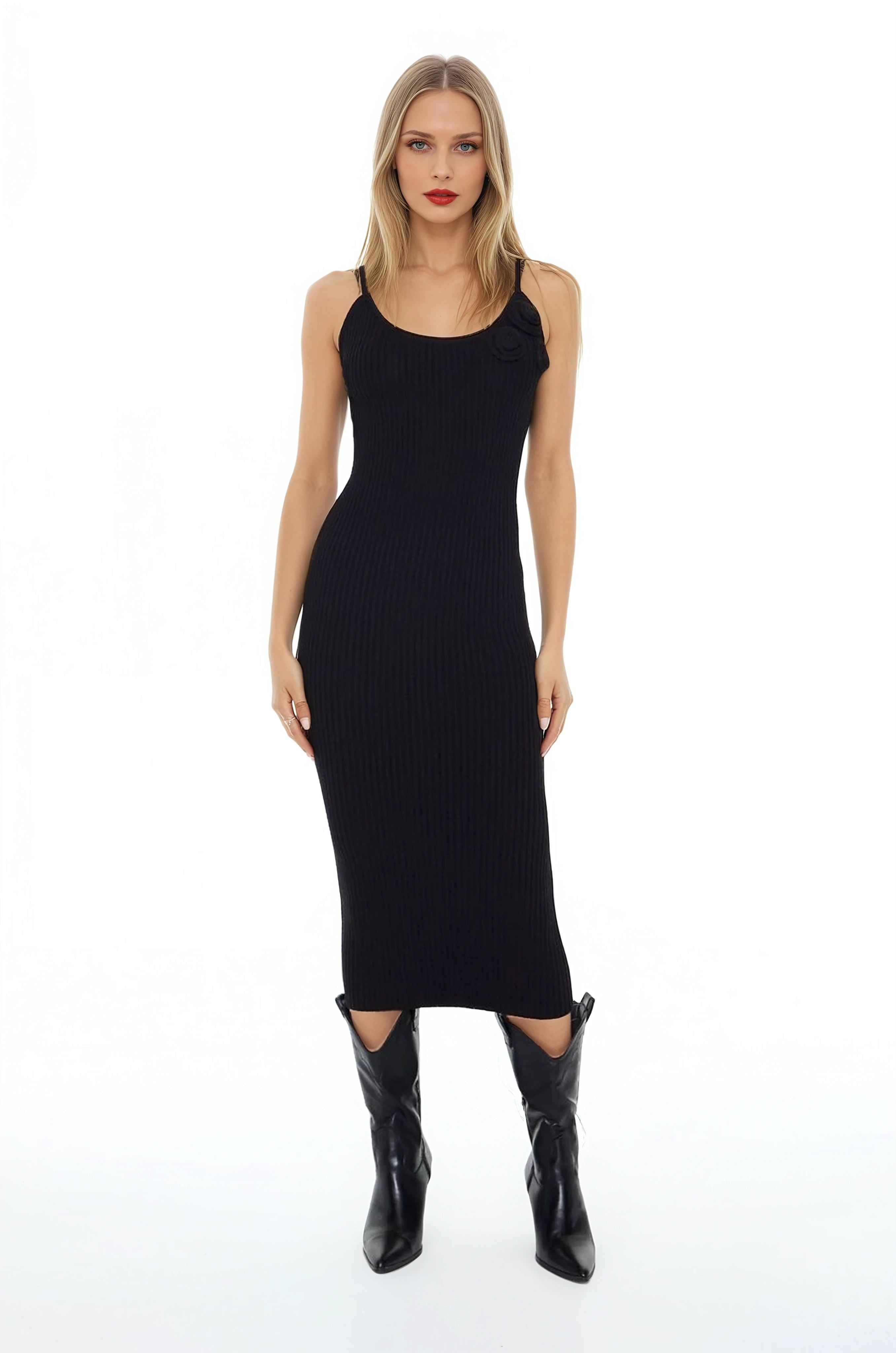 Crochet Rosette Cami Midi Dress in Black | Size: S by Bonton Crochet Rosette Cami Midi Dress in Black | Size: S by Bonton