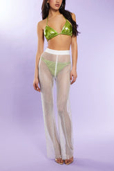Rhinestone Netted Wide-Leg Pants