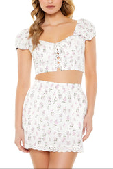 Floral Print Puff-Sleeve Crop Top
