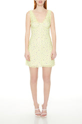 Floral Lettuce-Edge Mini Dress