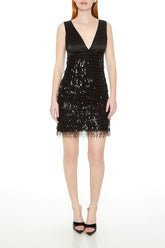 Satin & Sequin Fringe Mini Dress
