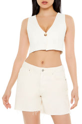 Sleeveless Linen-Blend Crop Top