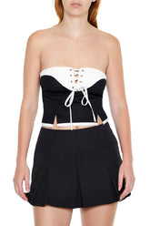 Colorblock Lace-Up Tube Crop Top