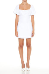 Lace-Up Puff-Sleeve Mini Dress