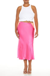Plus Size Satin Midi Slip Skirt