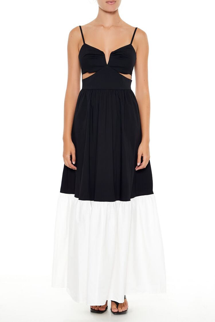 black flowy dress forever 21 Forever 21 Colorblock Cutout Maxi Dress
