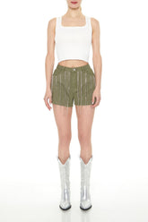 Rhinestone Fringe Denim Shorts