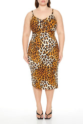 Plus Size Leopard Print Midi Dress
