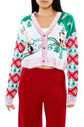 Snowboarding Santa Cardigan Sweater