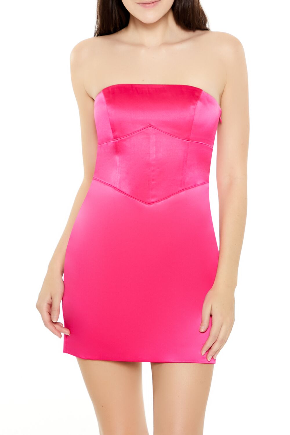Lace-Up Corset Tube Mini Dress in Hot-pink | Size: L by Bonton Lace-Up Corset Tube Mini Dress in Hot-pink | Size: L by Bonton