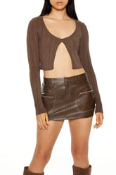 Cropped Split-Hem Cardigan Sweater