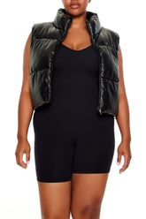 Plus Size Faux Leather Puffer Vest