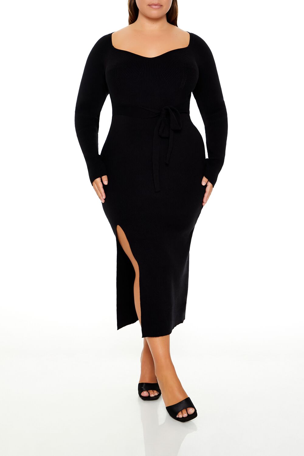 black sweater dress forever 21 Forever 21 Ribbed Sweater-Knit Midi Dress Black