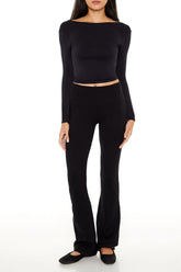 Sweater-Knit High-Rise Flare Pants