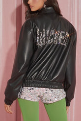Wicked Rhinestone Faux Leather Jacket