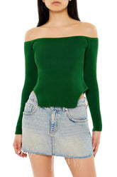 Off-the-Shoulder Cutout-Hem Sweater