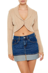 Cropped Rib-Knit Cardigan Sweater