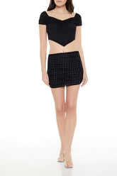 Ruched Rhinestone Mini Skirt