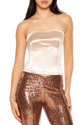 Satin Foldover Tube Crop Top