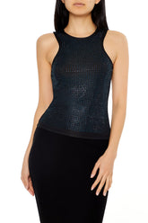 Fitted Rhinestone Mesh Tank Top