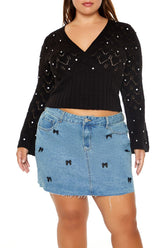 Plus Size Pointelle Surplice Sweater