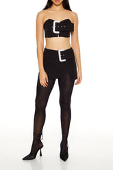 Rhinestone Buckle Tube Crop Top