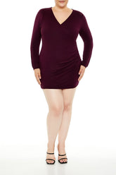Plus Size Surplice Mini Sweater Dress