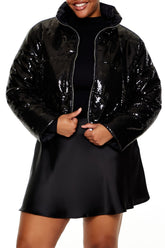 Plus Size Sequin Puffer Jacket