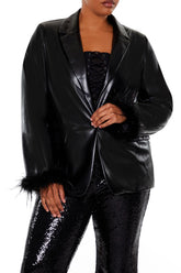 Plus Size Faux Feather Blazer