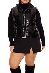 Plus Size Sequin Zip-Up Vest