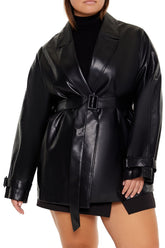 Plus Size Faux Leather Trench Coat