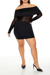 Plus Size Sheer Foldover Mini Dress