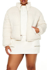 Plus Size Quilted French Terry Puffer Jacket
