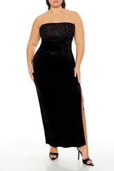 Plus Size Lace & Velour Maxi Dress