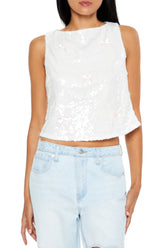 Sequin Bow Boxy Crop Top